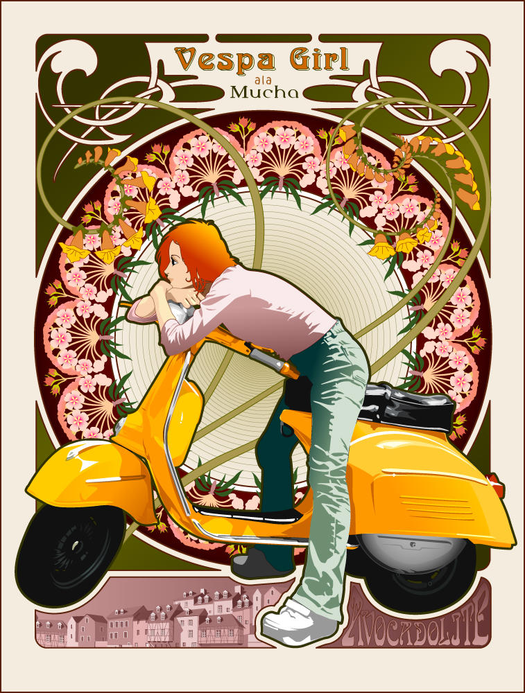 Vespa Girl ala Mucha by sun2197