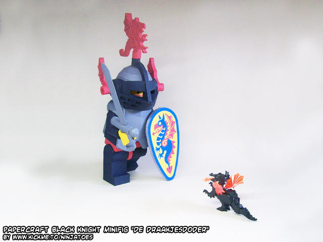 Papercraft LEGO Black Knight minifig vs. dragon by ninjatoespapercraft