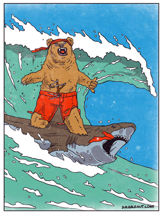 Bear Surfing a Shark by scribblehutsam on DeviantArt