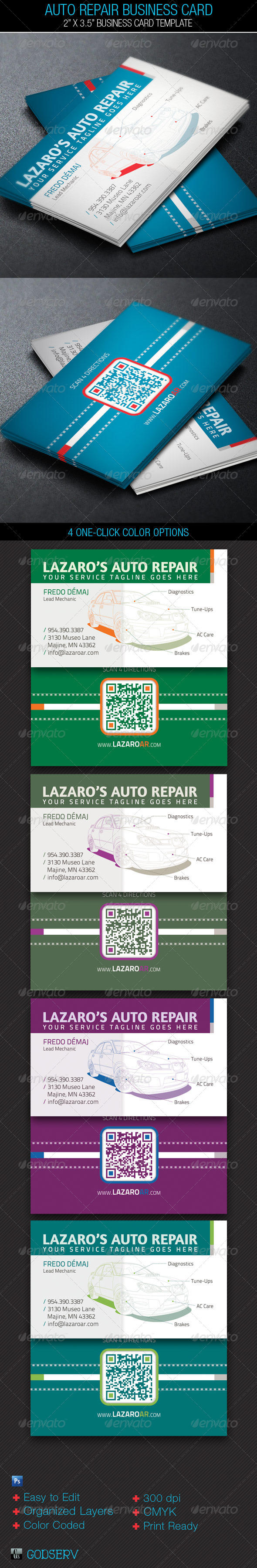 Auto Repair Service Business Card Template by Godserv