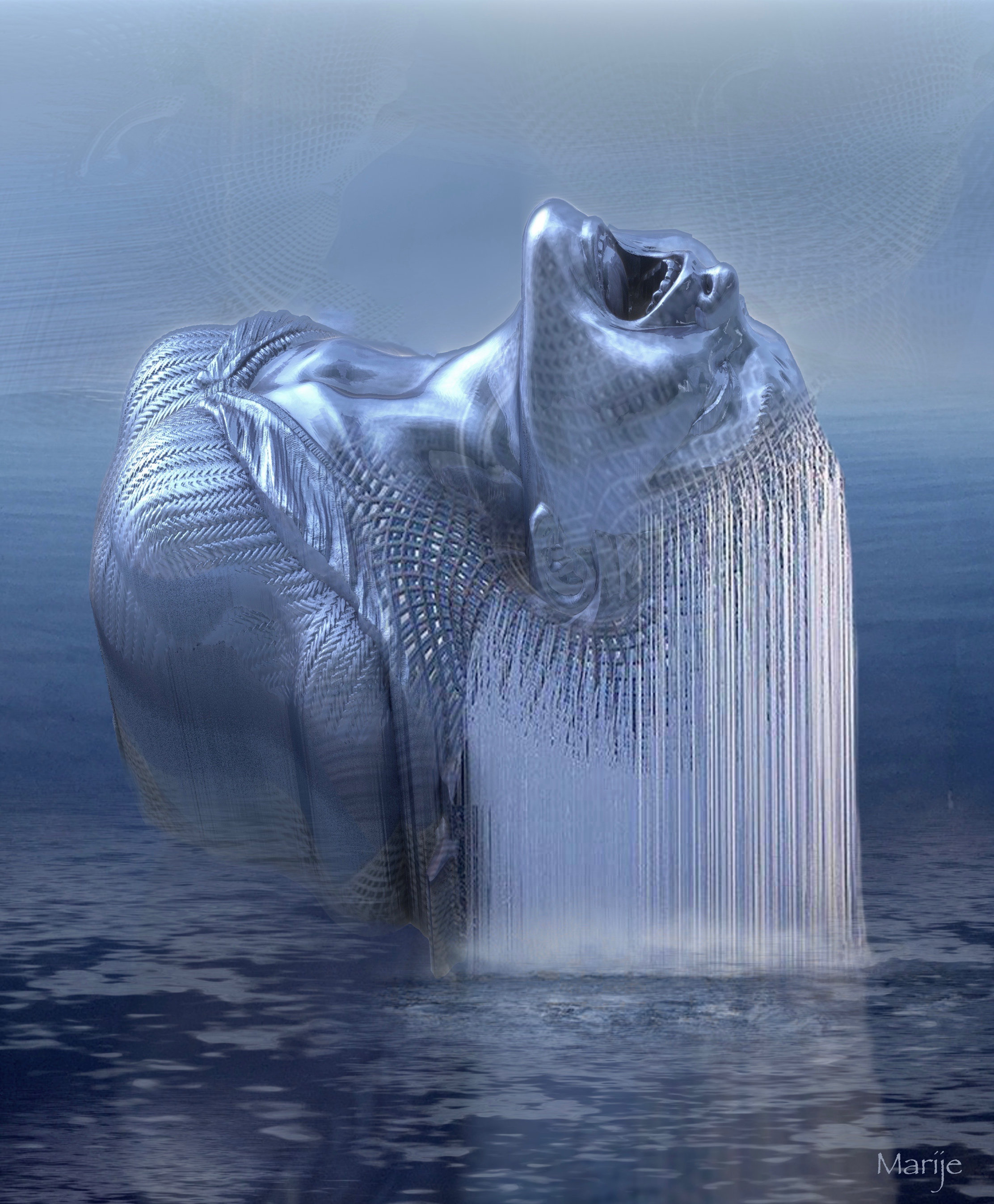 Sculpture Hair Washing Fountain in a pond by marijeberting on