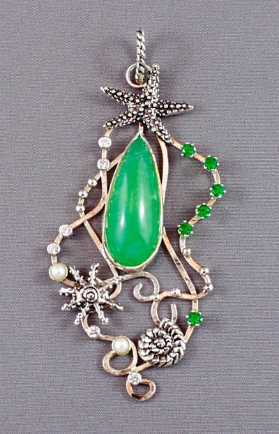 Nautical sterling silver pendant with chrysoprase by nataliakhon