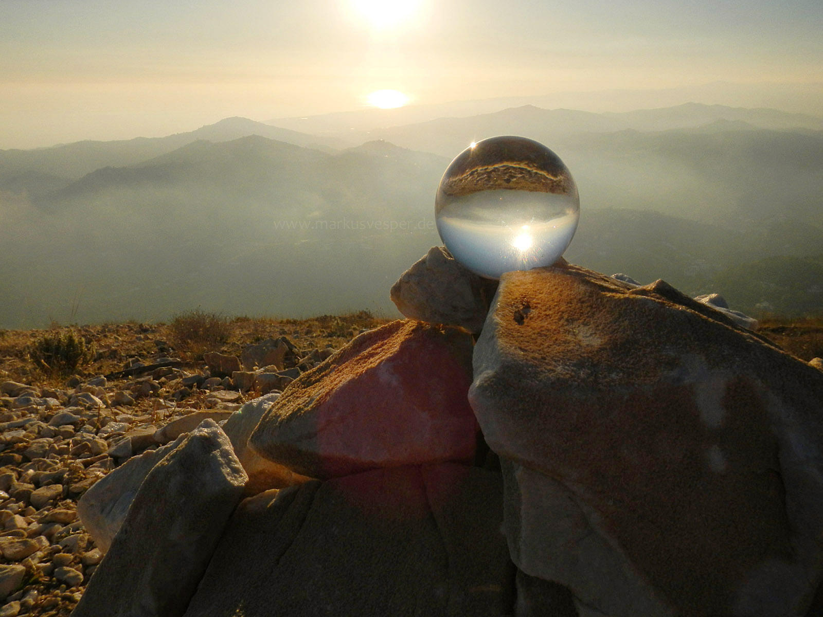 Glass sphere on summit, mediterranean sea in sight by Acrylicdreams
