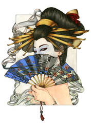 GEISHA WITH FAN by Zoe-Lacchei