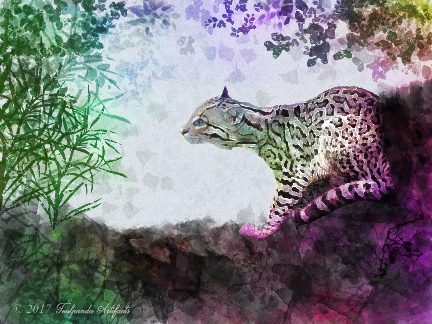 Rainbow ocelot by TealpandaArtifacts