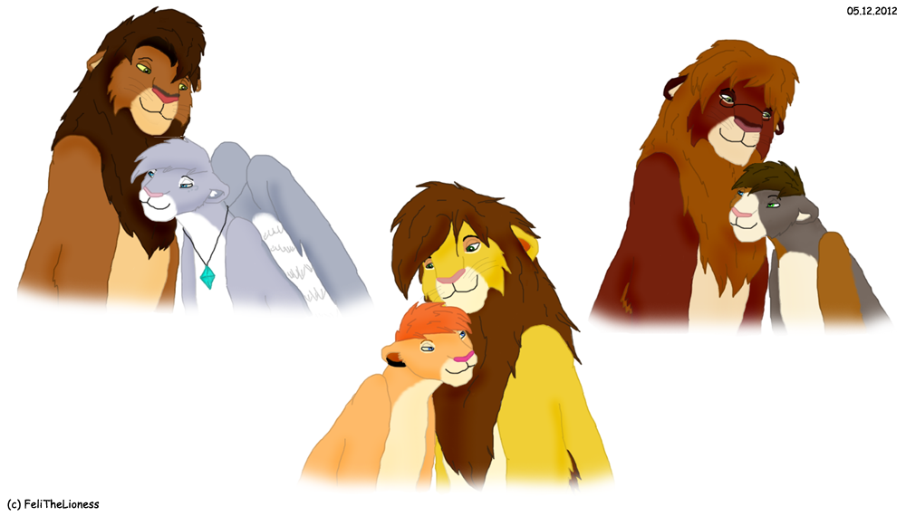 My fursonas with their beloveds by M-WingedLioness