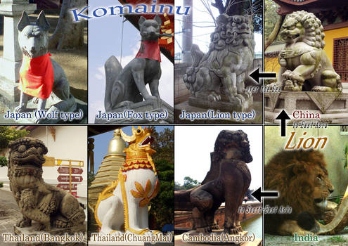 Komainu and Lion statures by SheltieWolf
