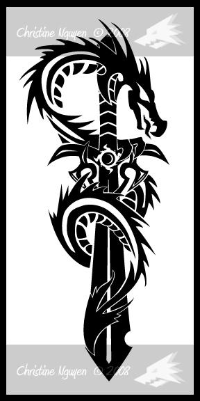 Tribal Dragon and Sword Tattoo by fenrir66