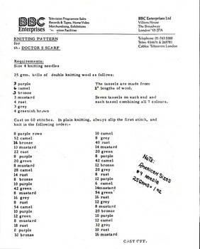BBC Instructions for Tom Baker 4th Doctor's Scarf by 93FangShadow