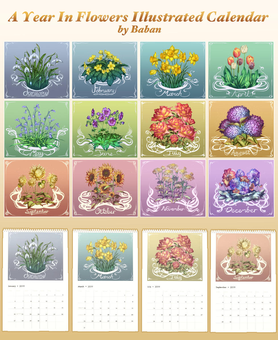 A Year in Flowers Calendar (Calendar Prints) by BabaKinkin on DeviantArt