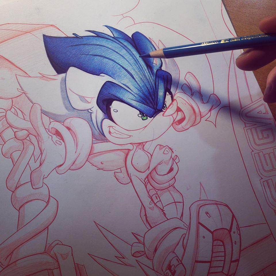 Sonic Hedgehog Commish WIP by RobDuenas