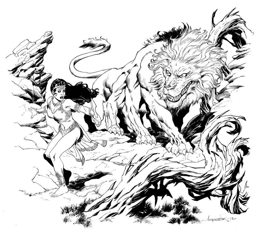 Deja Thoris and the Banth by aaronlopresti