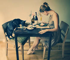 breakfast with black cat. by KatyaLivingstone