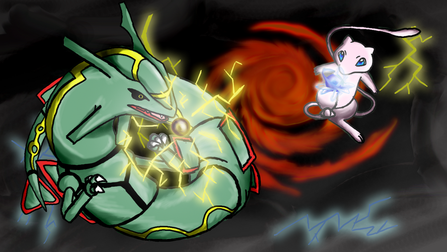 Rayquaza VS Mew by Rindiny