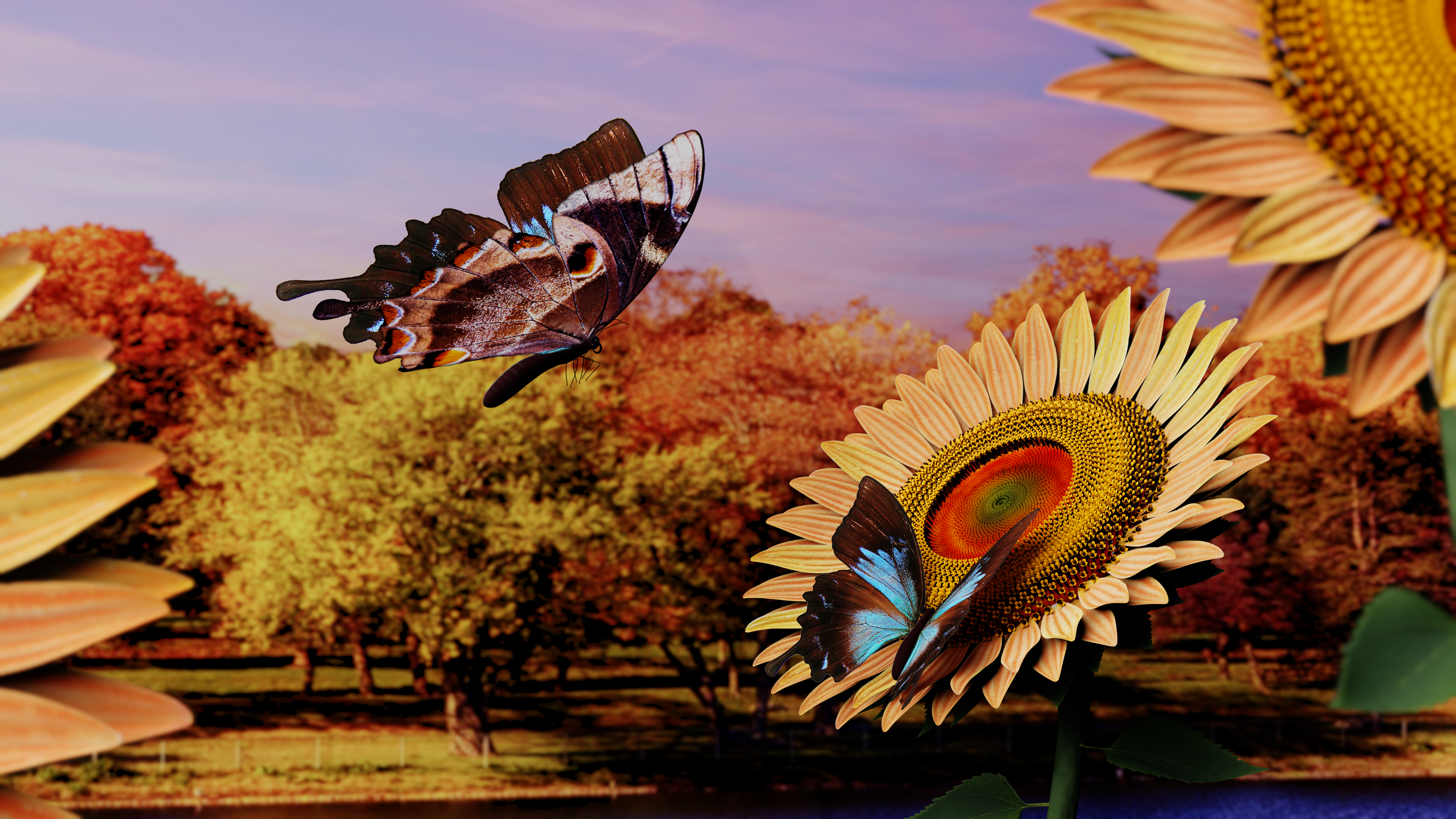 Sunflowers and Butterflies by Bahr3DCG