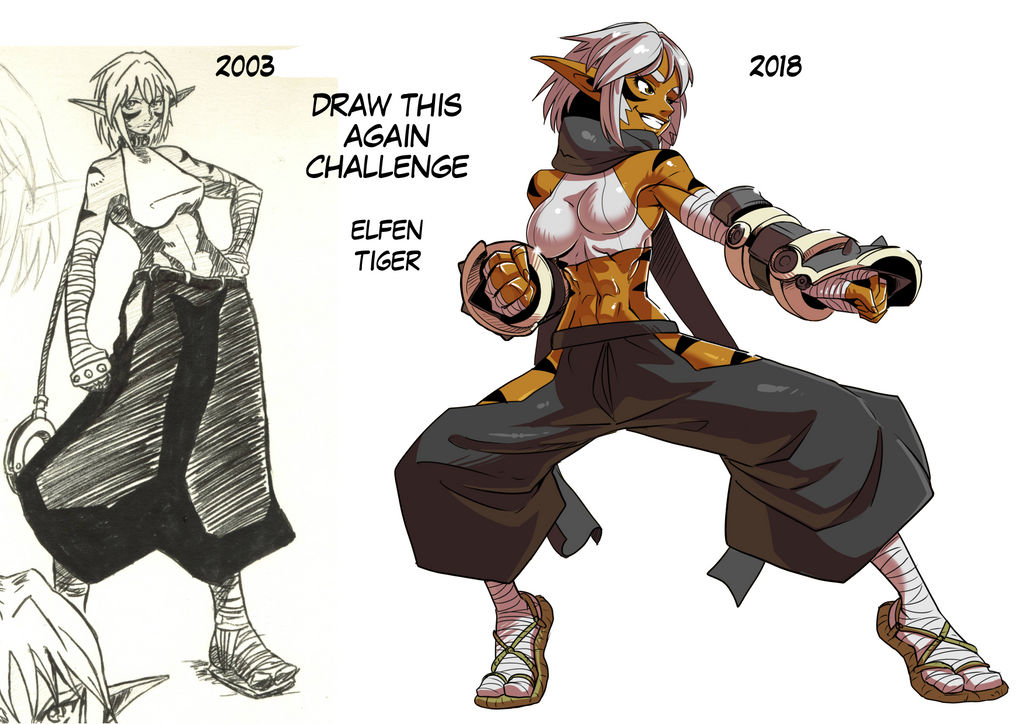 Draw this again challenge: Elfen tiger by KukuruyoArt