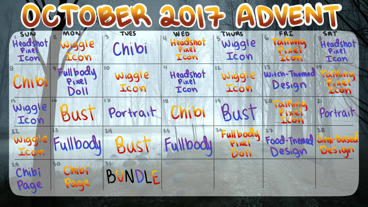 OCTOBER ADVENT CALENDAR // OPEN, UPDATE! by captainstream on DeviantArt