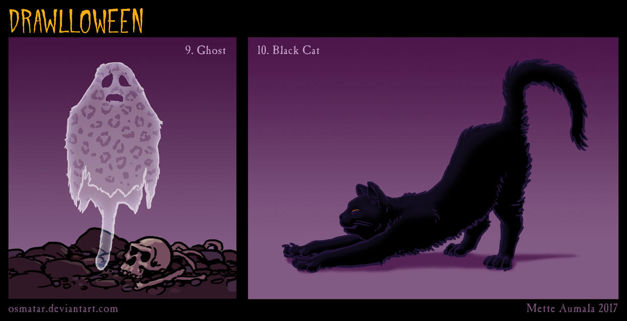 Drawlloween: Ghost + Black Cat by Osmatar