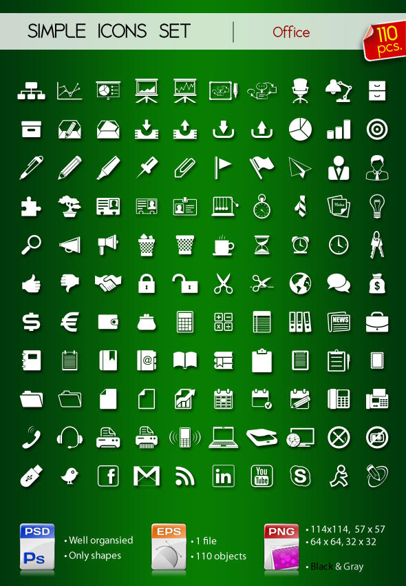 Set of simple icons OFFICE by Sergey-Alekseev