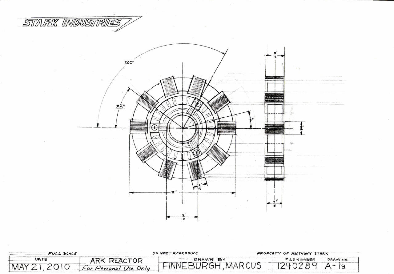 Arc Reactor Technical Drawing by MarkFinn