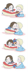 Steve and Bucky babies: Baby kiss by SilasSamle