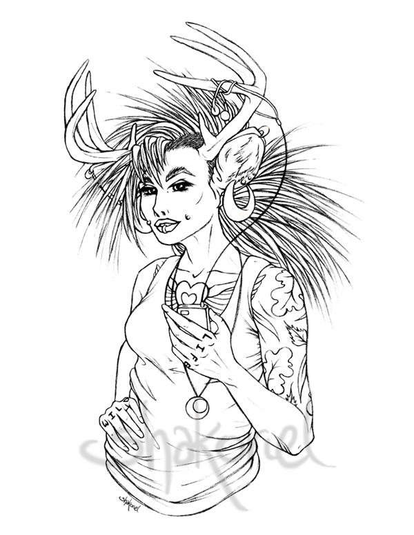Deerpunk Girl (lineart) by Shakoriel