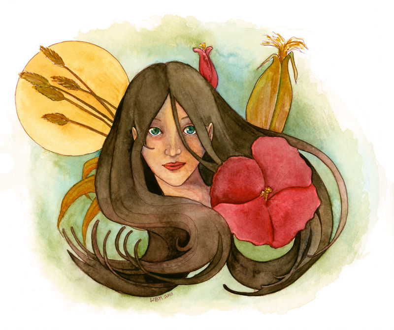 Girl with Hibicus and Harvest by matildarose