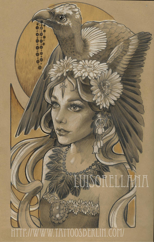 neo traditional girl by mojoncio