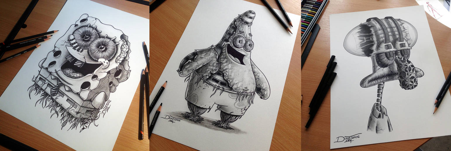 Spongebob / Patrick / Tadeus Pencil Drawing by AtomiccircuS on DeviantArt