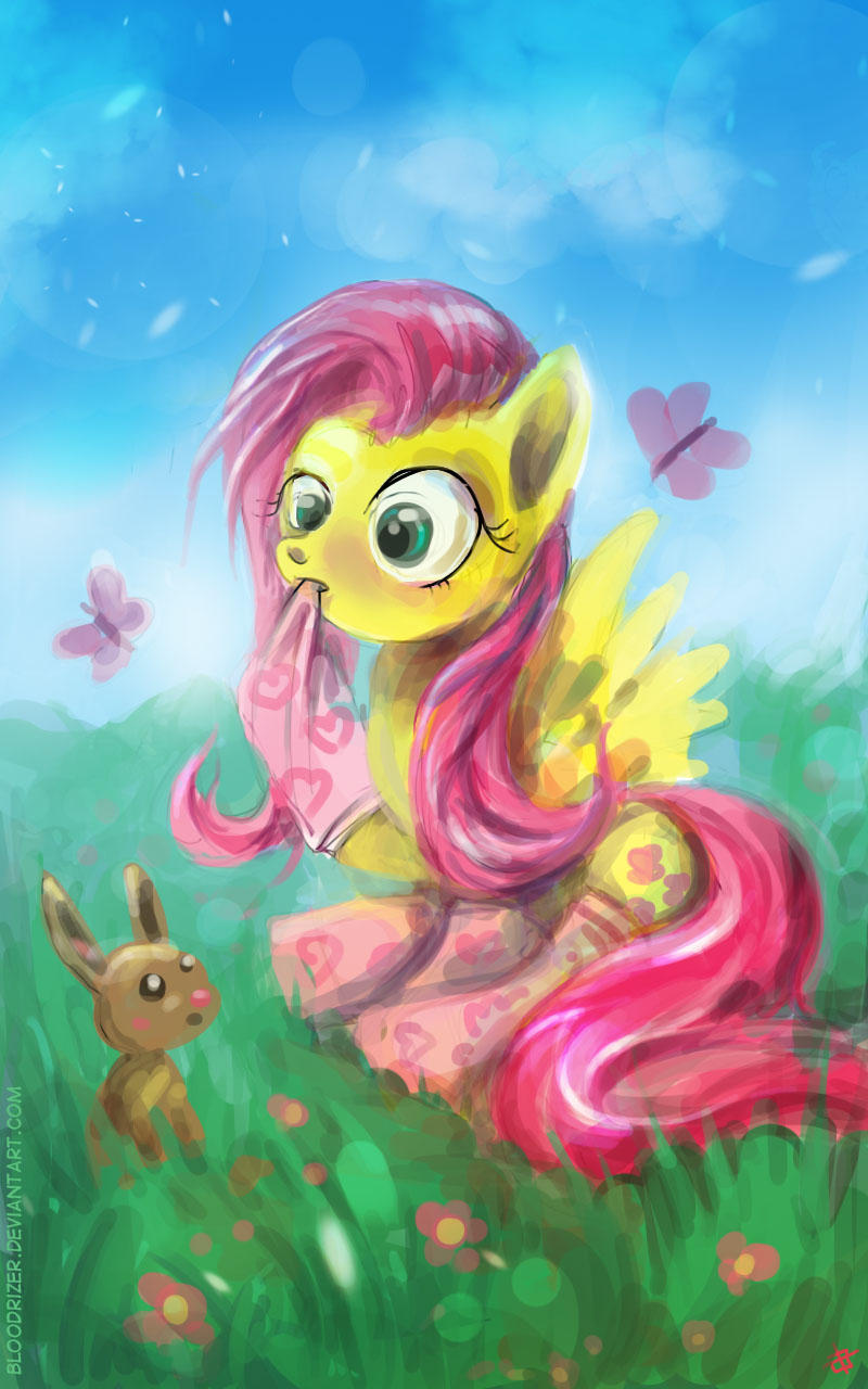 Fluttershy on grass by bloodrizer