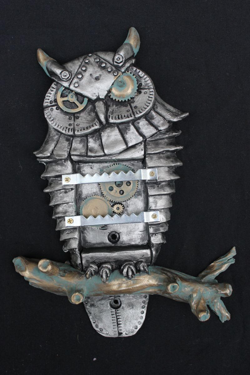 Steampunk Owl Jewellery Hanger, Wall Art Sculpture by charleswainman on
