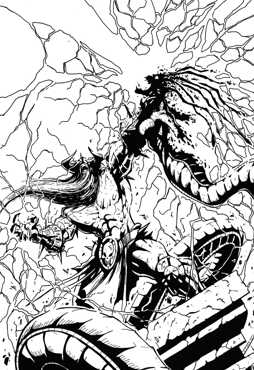 Murderthane vs Medusa pg 10 inking practice by YorkietheInker