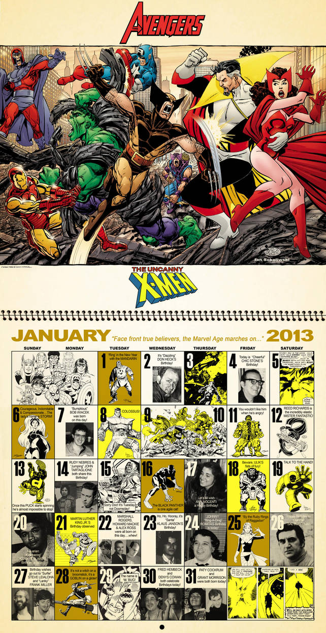 Retro inspired 2013 Marvel Comics Calendar Jan by dusty abell on