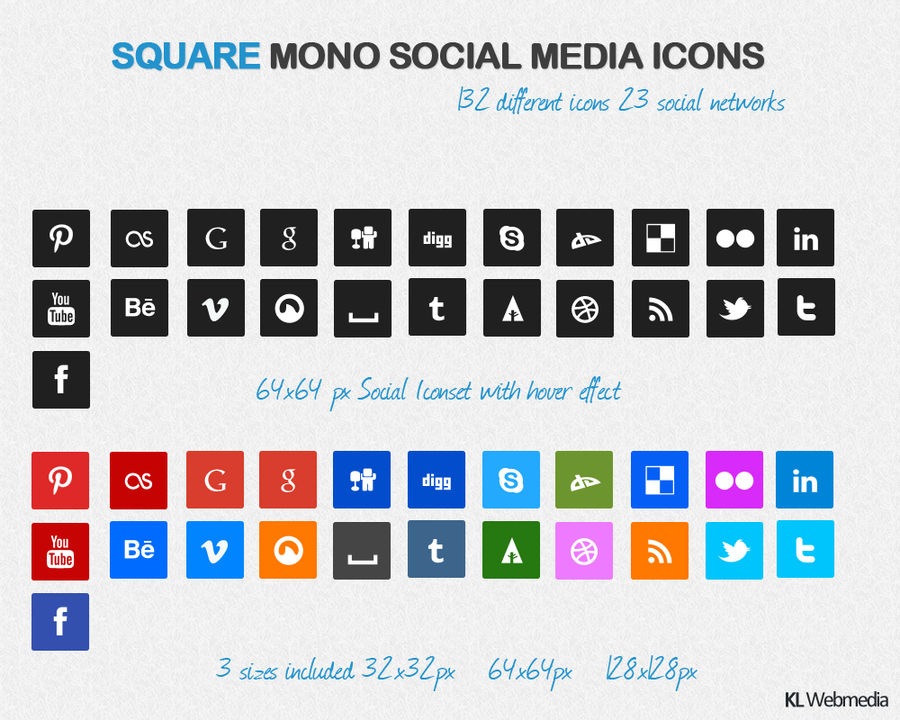 Square Mono Social Media Icons by KL-Webmedia