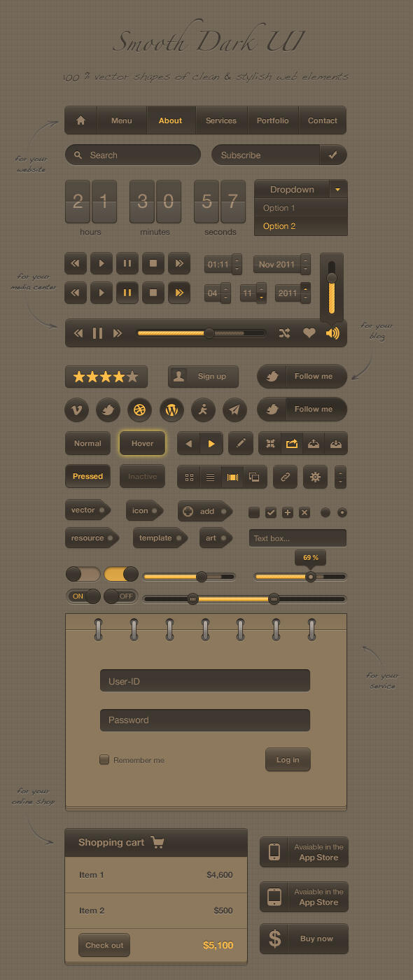 Smooth Dark UI PSD by okidoci
