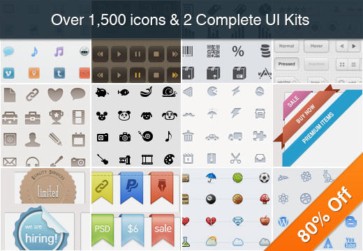 Collection of Over 1,500 Icons and 2 UI by okidoci