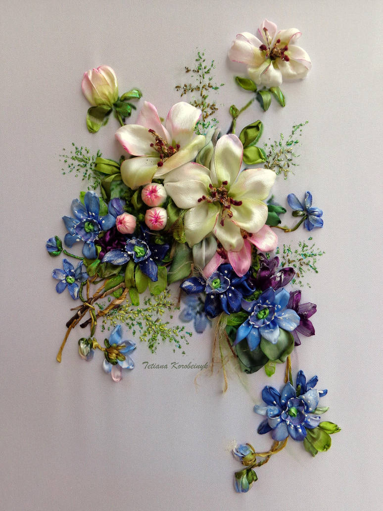 Flowers ribbon embroidery by tetianakorobeinyk on deviantart Flowers ribbon embroidery by tetianakorobeinyk on deviantart
