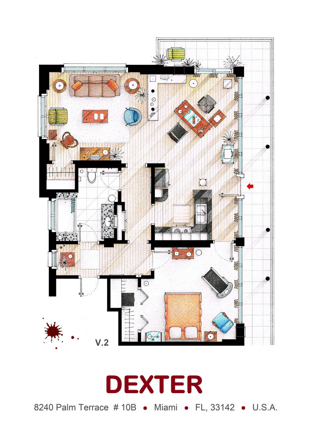 Floorplan of Dexter Morgan's Apartment v.2 by nikneuk