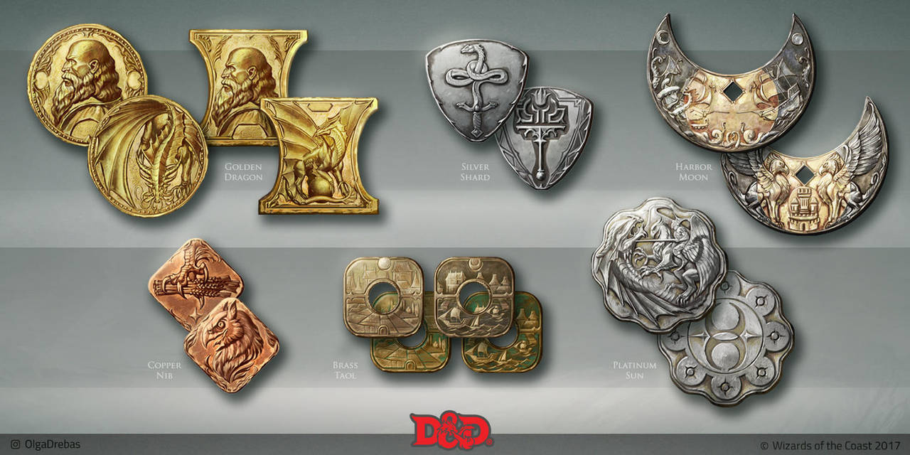 Waterdeep DragonHeist coin concepts by OlgaDrebas