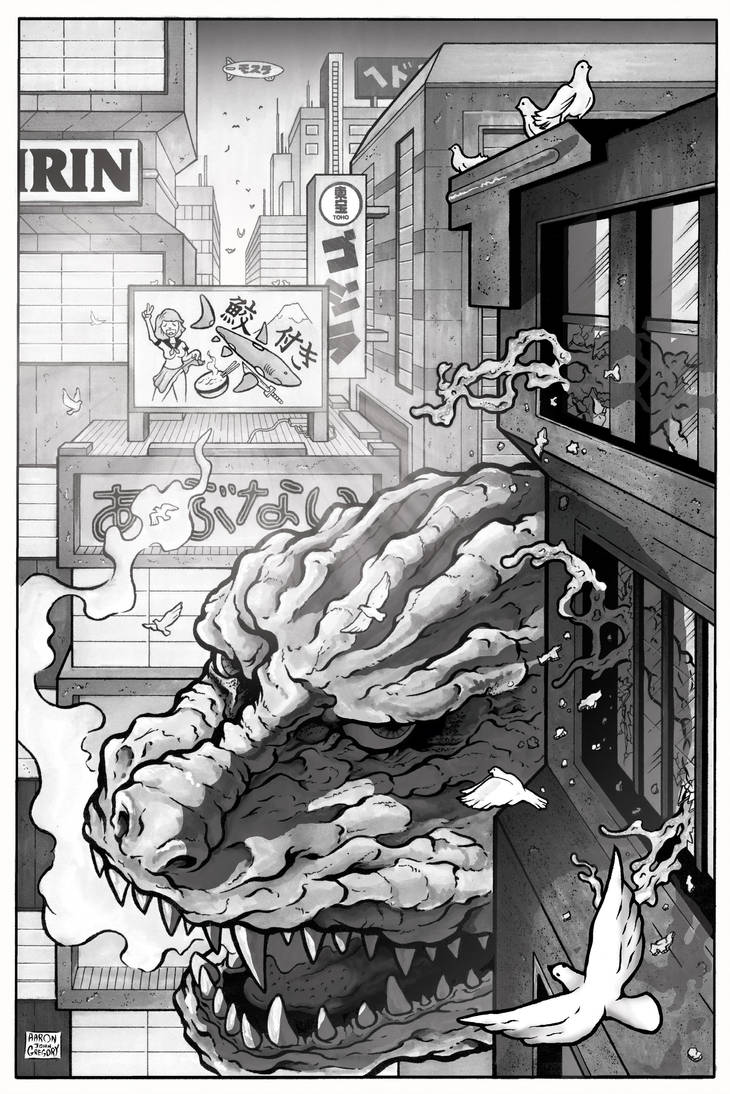 Godzilla spys hiding Hedorah by aaronjohngregory