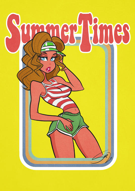 Summer Times 1979 Cartoon Pinup T-shirt by LaserDatsun