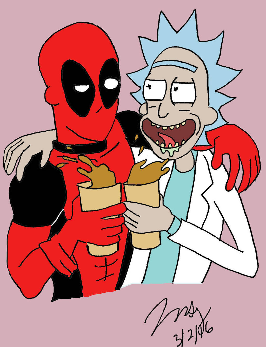 Deadpool and Rick by pythonorbit