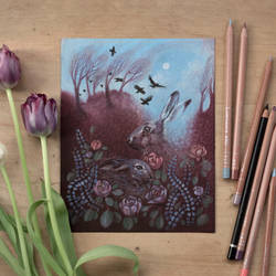Hares and Crows (original for sale) by ullakko