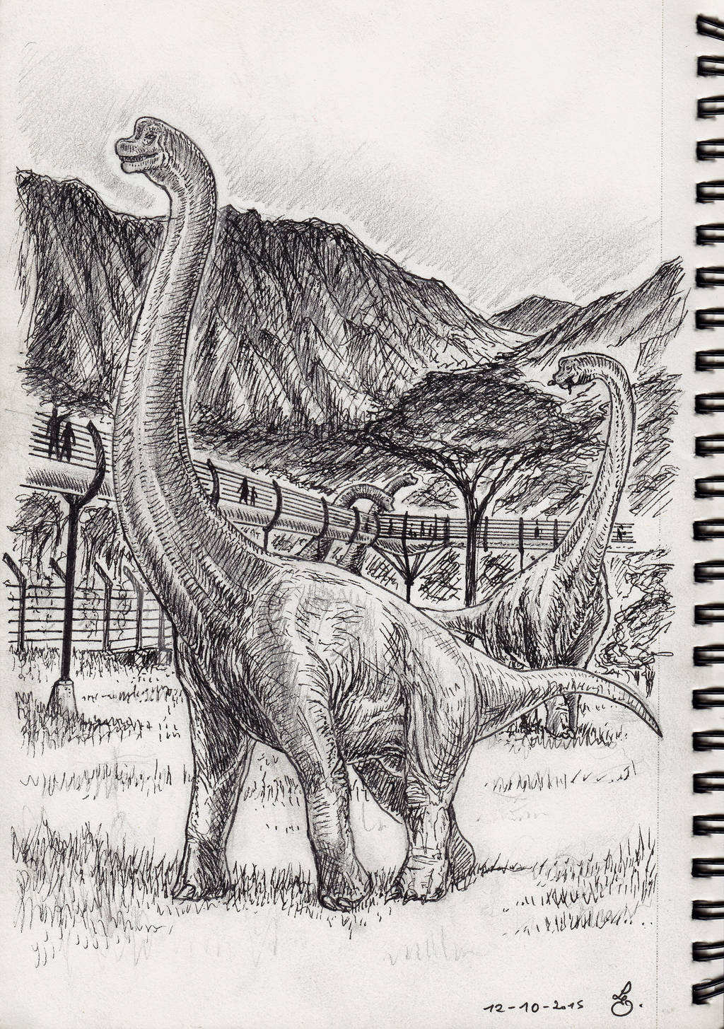 Inktober 12 Brachiosaurus walk at Jurassic World by SpinoJP on DeviantArt