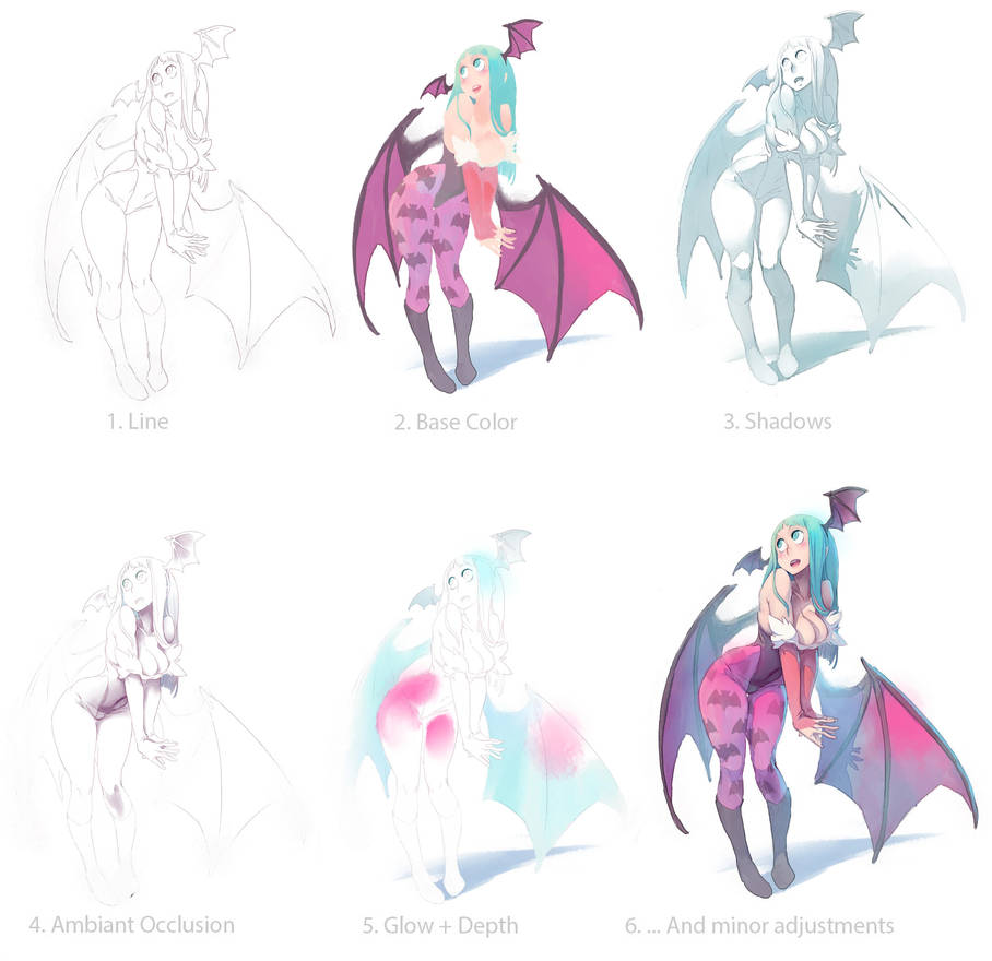 Morrigan color mini-making-of by xa-xa-xa