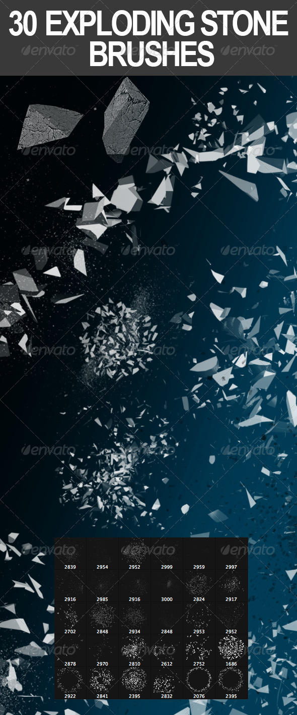 30 Exploding Stone Photoshop Brushes by nadaimages