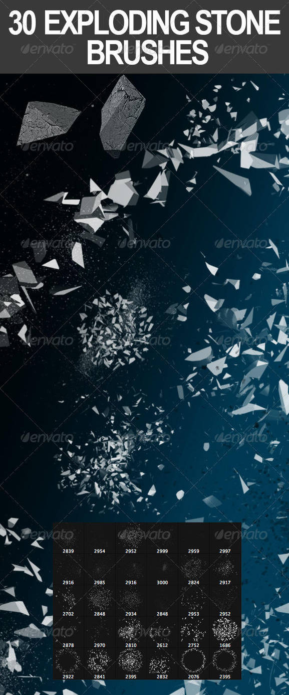 30 Exploding Stone Photoshop Brushes by nadaimages