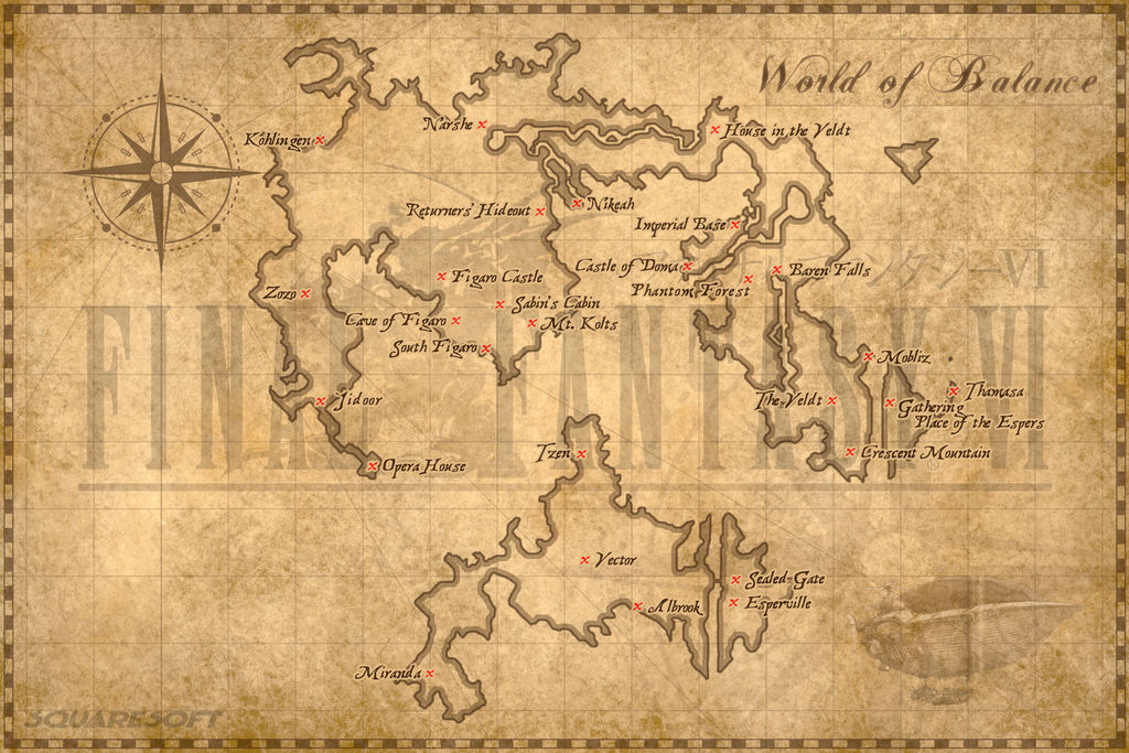 World of Balance Map (FFVI) by clairedelune2501
