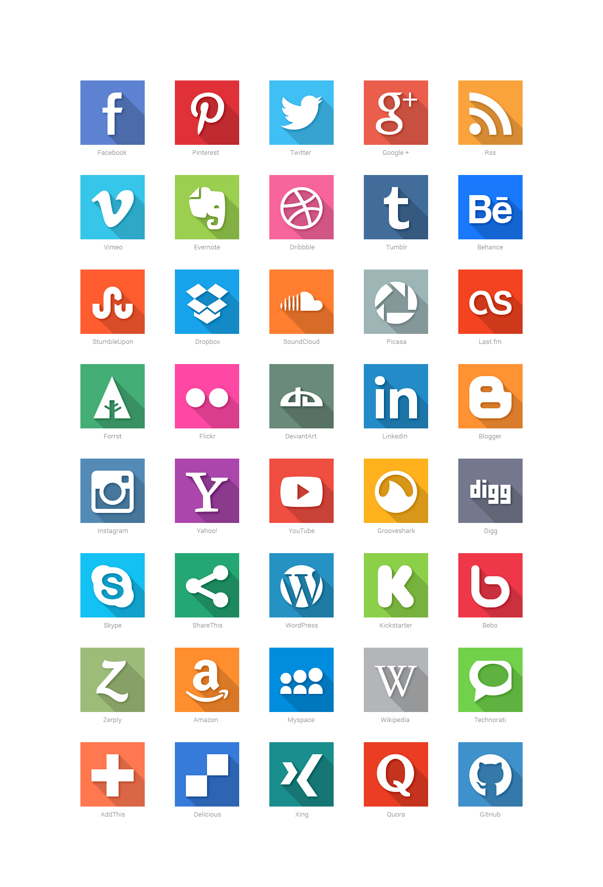 40 Social Media Flat Icons by GraphicBurger