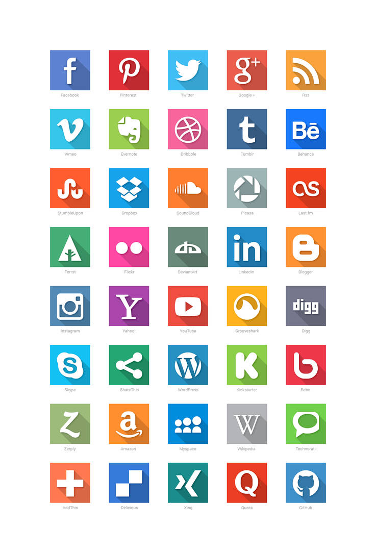 40 Social Media Flat Icons by GraphicBurger